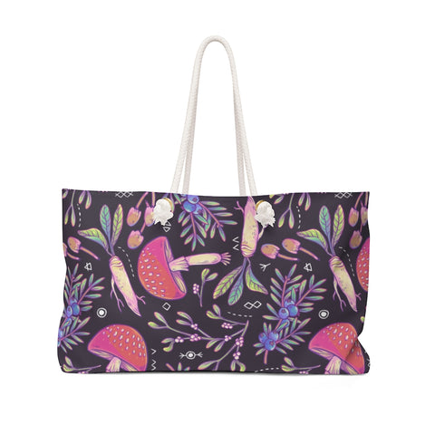 Dark Organic Floral Pattern Weekender Bag